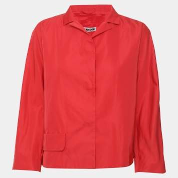 Pre Owned Jil Sander Red Cropped Structured Blazer M