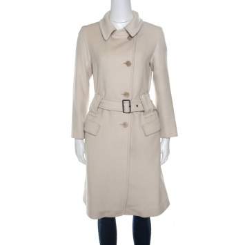 Pre Owned Jil Sander Beige Wool and Angora Belted Coat S