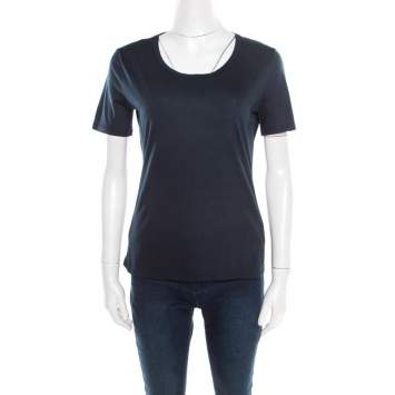 Pre Owned Jil Sander Navy Blue Cotton Crew Neck T -Shirt XL