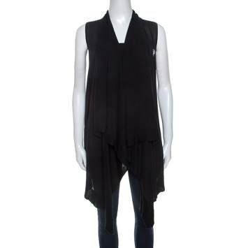 Pre Owned Jil Sander Navy Blue Knit Waterfall Front Sleeveless Sweater S 