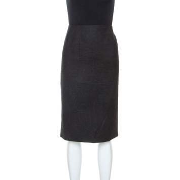 Pre Owned Jill Sander Grey Virgin Wool and Cashmere Blend Sheath Skirt XL