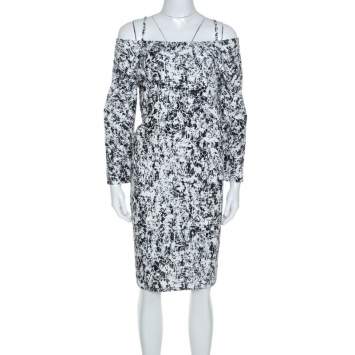 Pre Owned Jil Sander Monochrome Cotton Off Soulder Risiko Dress L
