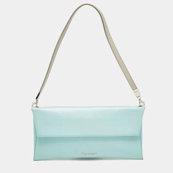 Pre Owned Jil Sander Light Blue Leather Clutch Shoulder Bag