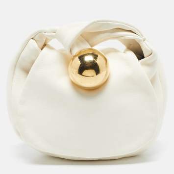 Pre Owned Jil Sander White Leather Sphere Pouch