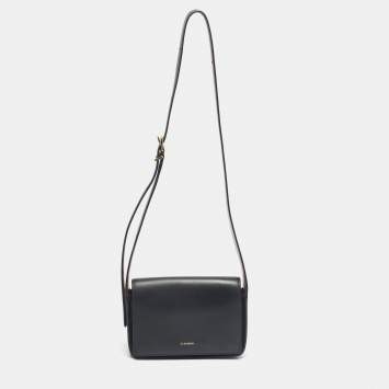 Pre Owned Jil Sander Black Leather Flap Sling Shoulder Bag