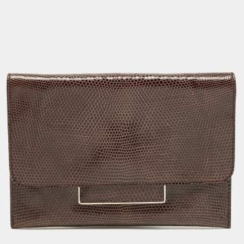 Pre Owned Jil Sander Burgundy Lizard Flap Clutch