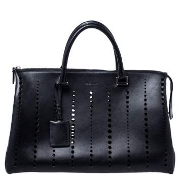 Pre Owned Jil Sander Black Perforated Boston Bag 