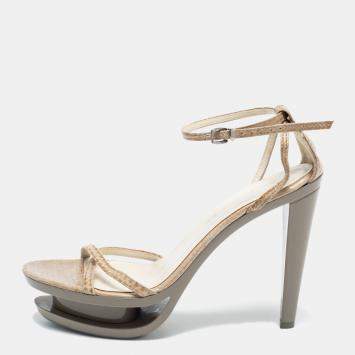 Pre Owned Jil Sander Grey Leather Ankle Strap Sandals Size 35