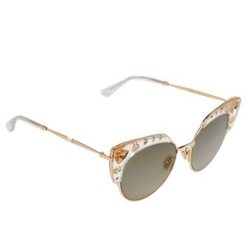 Pre Owned Jimmy Choo Gold Tone/Grey Gradient Crystals REJFQ Audrey Cat-Eye Sunglasses