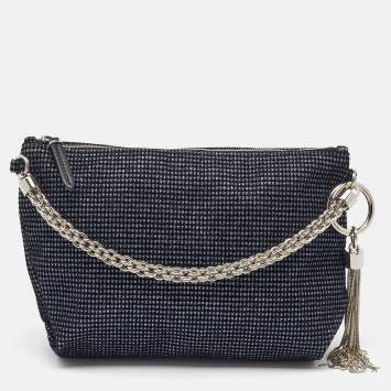 Pre Owned Jimmy Choo Navy Blue Metallic Velvet Callie Chain Clutch