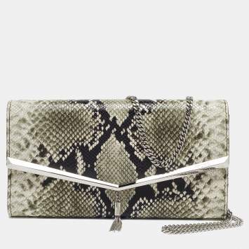 Pre Owned Jimmy Choo Green/Grey Python Embossed Leather Elish Chain Clutch