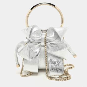 Pre Owned Jimmy Choo Silver Leather Micro Bon Bon Crossbody Bag