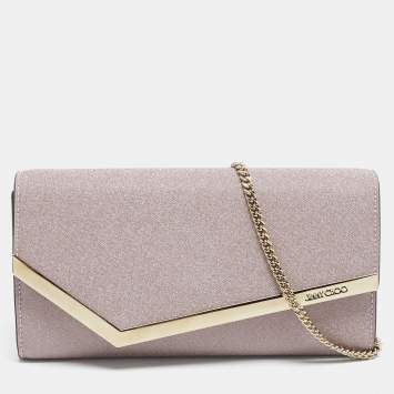 Jimmy Choo Pink Coarse Glitter Emmie Chain Clutch