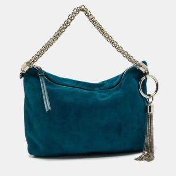 Pre Owned Jimmy Choo Teal Green Suede Callie Clutch Bag
