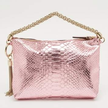 Pre Owned Jimmy Choo Metallic Pink Python Callie Clutch Bag