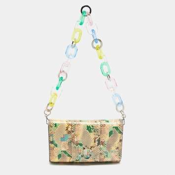 مملوكة مسبقًا حقيبة كلتش جيمي تشو سلسله فارين جلد منقوش اصفر 