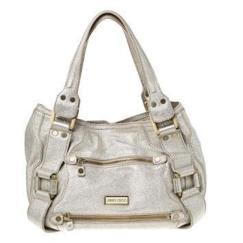 Pre Owned Jimmy Choo Gold Leather Malena Satchel