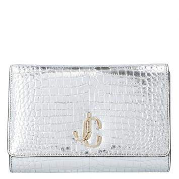 Pre Owned Jimmy Choo Metallic Silver Embossed Leather Varenne Clutch Bag