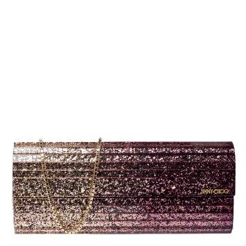 Pre Owned Jimmy Choo Purple Ombre Glitter Acrylic Sweetie Chain Clutch