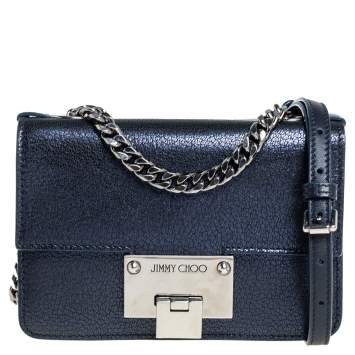 Pre Owned Jimmy Choo Metallic Blue Leather Rebel Crossbody Bag