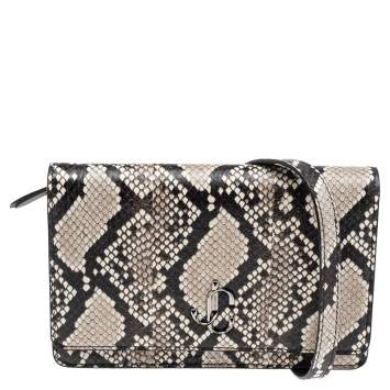 مملوكة مسبقًا Jimmy Choo Black/Beige Python Embossed Leather Palace Wallet On Chain