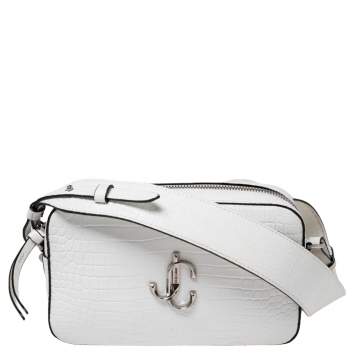 مملوكة مسبقًا Jimmy Choo White Croc Embossed Leather Varenne Camera Bag 
