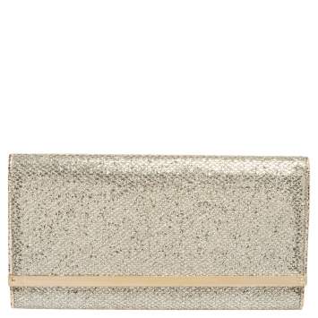 Pre Owned Jimmy Choo Pale Gold Glitter Milla Clutch