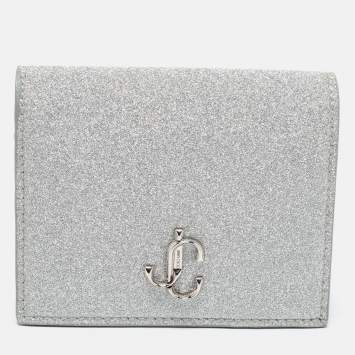 مملوكة مسبقًا Jimmy Choo Silver Glitter Hanne Card Case