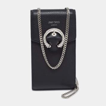 مملوكة مسبقًا Jimmy Choo Black Leather Madeline Phone Case Crossbody Bag