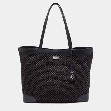 Pre Owned Jimmy Choo Black Woven Straw and Leather Nine2Five Tote