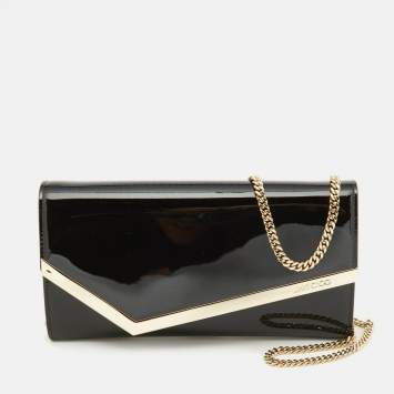 Pre Owned Jimmy Choo Black Patent Leather Emmie Chain Clutch