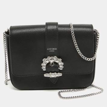 Pre Owned Jimmy Choo Black Leather Cheri Chain Shoulder Bag