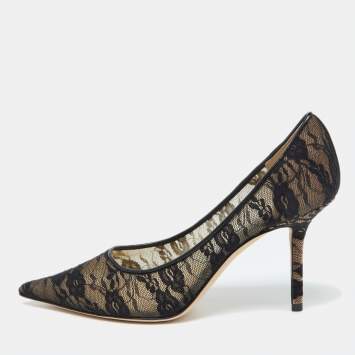 Pre Owned Jimmy Choo Black Lace Love Pointed Toe Pumps Size 37