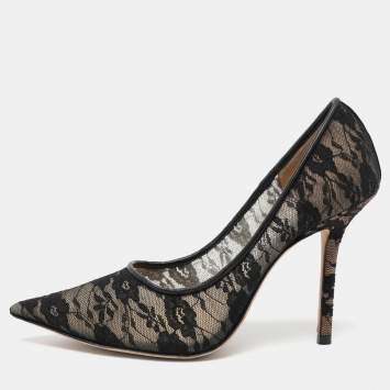 Pre Owned Jimmy Choo Black Lace Love Pumps Size 36.5