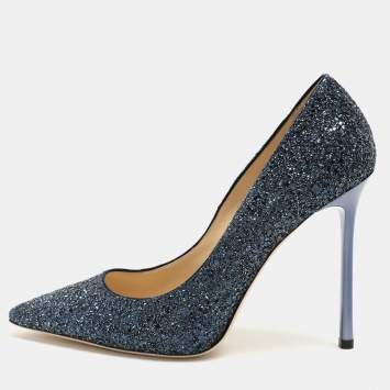 Pre Owned Jimmy Choo Blue Glitter Romy Pumps Size 39.5