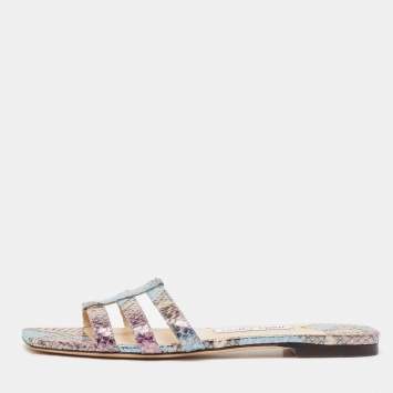 مملوكة مسبقًا Jimmy Choo Multicolor Snakeskin Embossed Leather Flat Slides Size 40