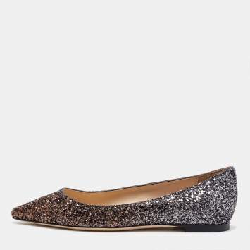 Pre Owned Jimmy Choo Metallic Ombre Glitter Romy Pointed Toe Ballet Flats Size 34.5