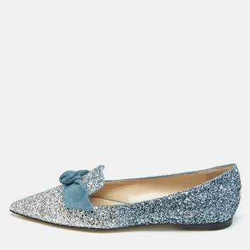 Jimmy Choo Ombre Blue Glitter Gabie Ballet Flats Size 36.5