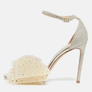 Pre Owned Jimmy Choo Gold Glitter and Mesh Aveline Ankle Strap Sandals Size 40
