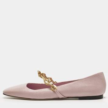 Pre Owned Jimmy Choo Pink Lizard Embossed Leather Diamond Tilda Ballet Flats Size 40