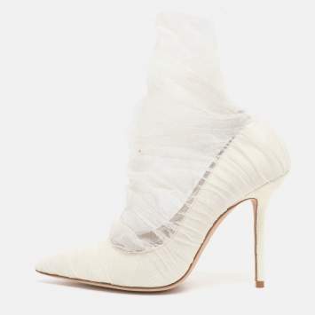 Pre Owned Jimmy Choo White Lace And Mesh Lavish Pointed Toe Pumps Size 41