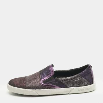 Pre Owned Jimmy Choo Metallic Purple Lace Print Suede Demi Sneakers Size 35