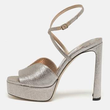 مملوكة مسبقًا Jimmy Choo Karli Size 38.5 Gold Leather Ankle Strap Sandals