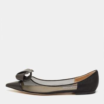مملوكة مسبقًا Jimmy Choo Size 41 Black Leather and Mesh Bow Ballet Flats