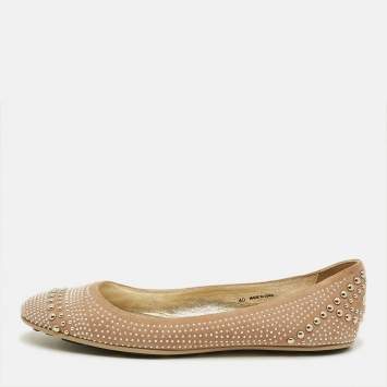 مملوكة مسبقًا Jimmy Choo Size 40 Beige Suede Studded Ballet Flats