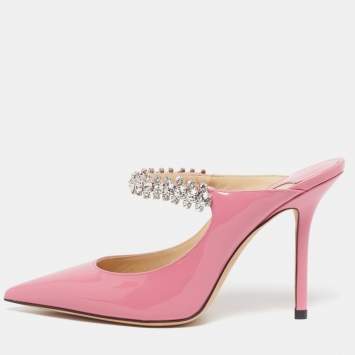 Pre Owned صندل سلايد جيمي تشو بينغ 100 كريستال جلد نقشة التمساح وردي مقاس 37.5