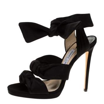 Pre Owned Jimmy Choo Black Satin Kris Knot Sandals Size 40