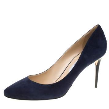 Pre Owned Jimmy Choo Navy Blue Suede Esme Almond Toe Pumps Size 41