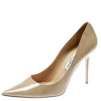 Pre Owned Jimmy Choo Beige Patent Leather Abel Pointed Toe Pumps Size 40.5