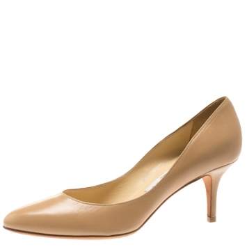 Pre Owned Jimmy Choo Beige Leather Gilbert Pumps Size 38